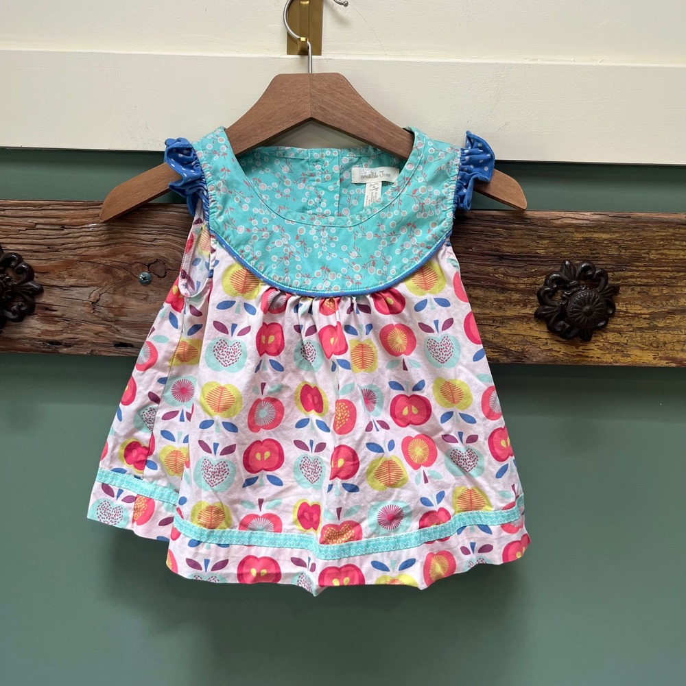 Matilda Jane Girls Apple Floral Mixed Print Ruffle Sleeve Tunic Top‎ Size 4 Teal